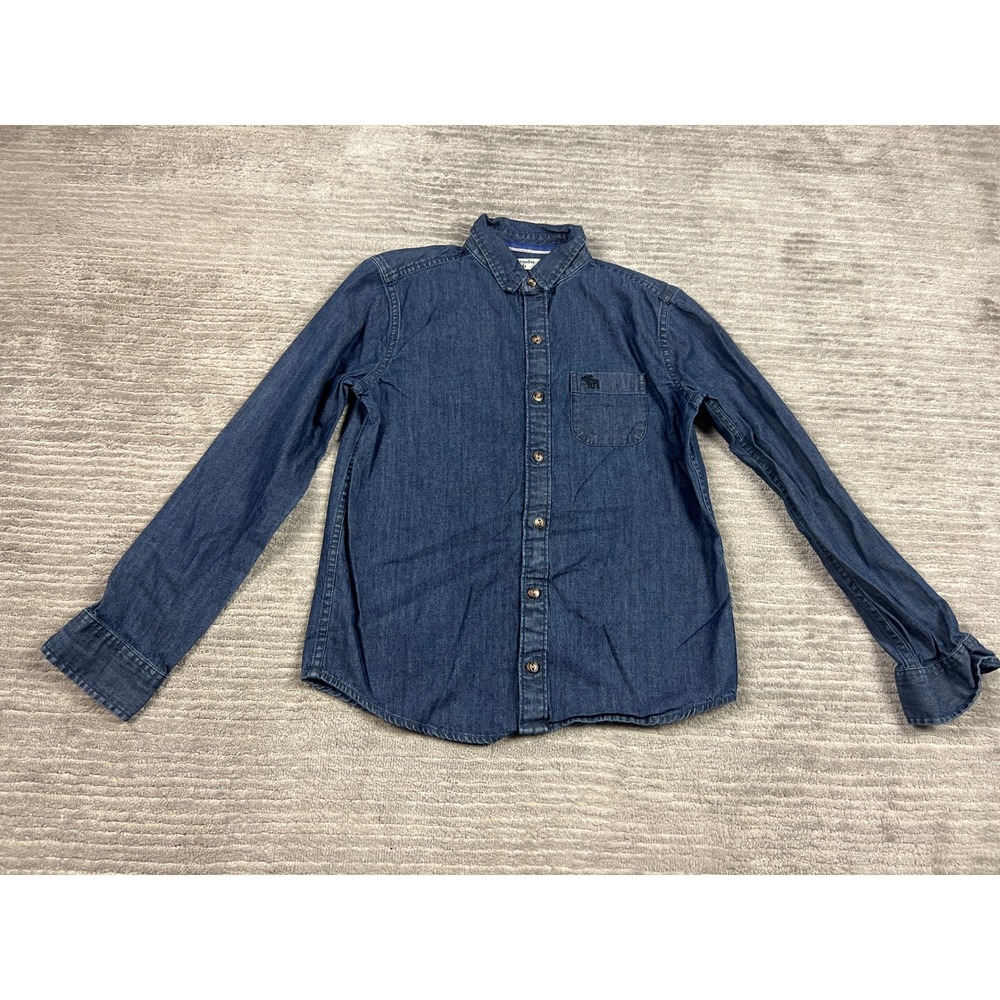 Abercrombie Kids Denim Shirt Boys 13/14 Blue Dark Wash Long Sleeve‎ Button Down